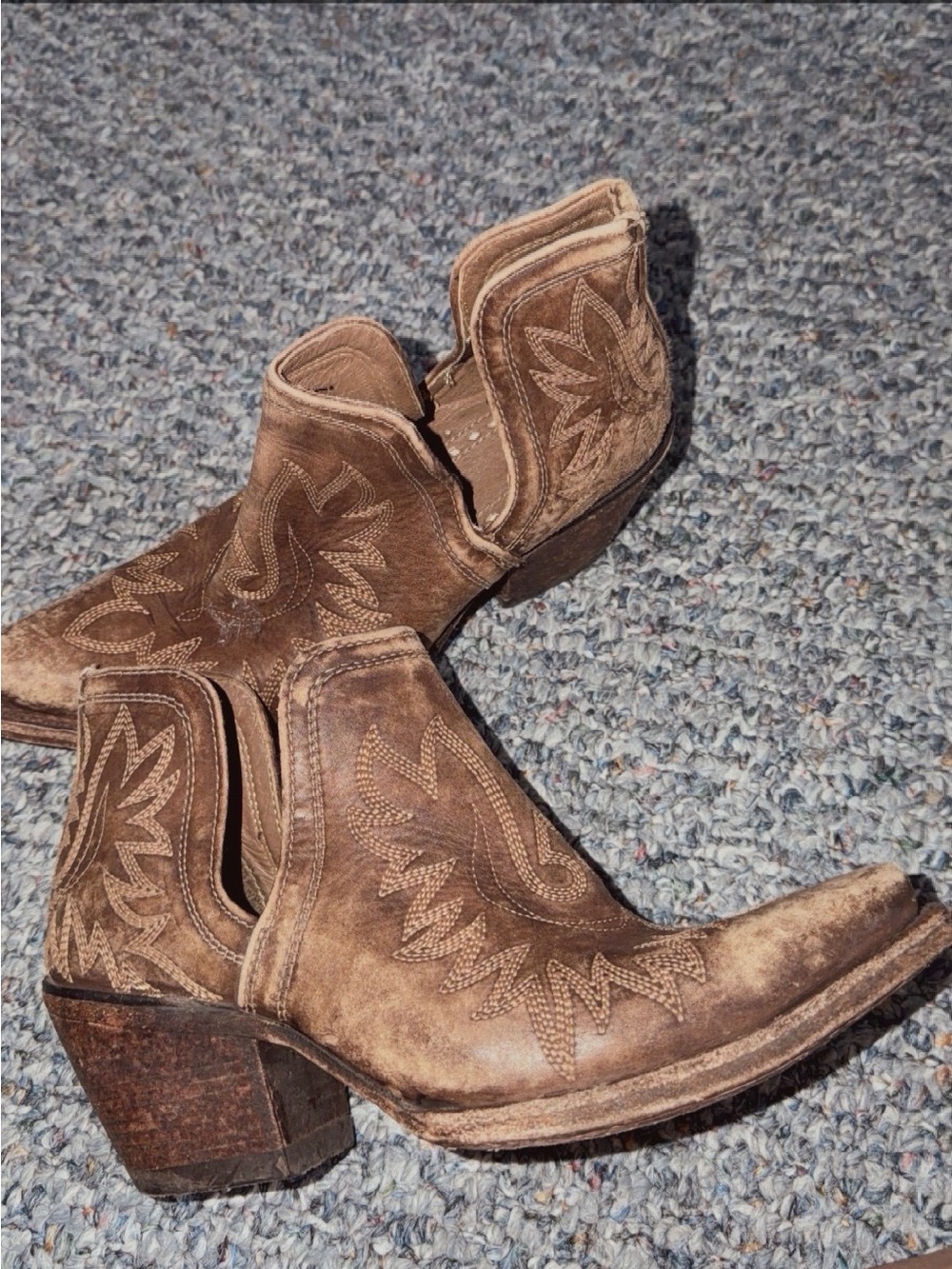 Ariat Tan Suede Western Heel Ankle Boots